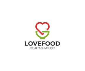 Heart and bowl logo template. Kitchenware and love symbol vector design. Natural nutrition illustration