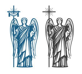 Fototapeta na wymiar Angel, Archangel with wings. Bible, religion, belief, worship concept. Vintage sketch vector illustration