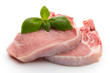 Fresh raw beef steak isolated on white background, top view.