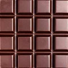 Dark, bitter chocolate bar in square shape, top view