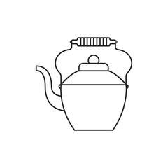 Icon line vintage clay teapot with wooden handle