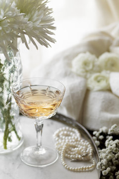 Rose Wine on a marble table, in a living room