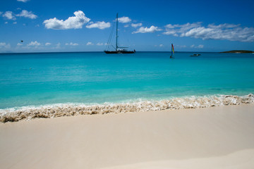 Fototapeta na wymiar Boats out at sea in Anguilla 