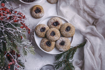 Spelt thumbprint cherry jam cookies