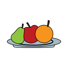 pear apple orange on plate fruit icon image vector illustration design 