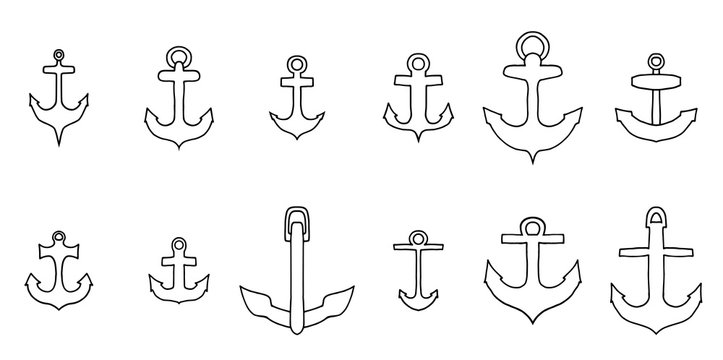 anchor outline icon set