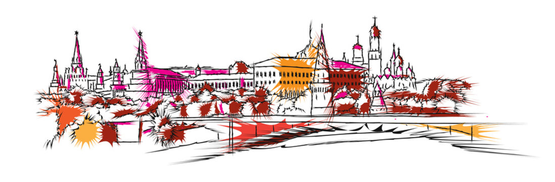 Moscow colored skyline sketch