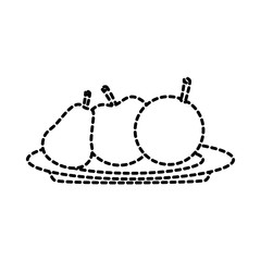 pear apple orange on plate fruit icon image vector illustration design  black dotted line