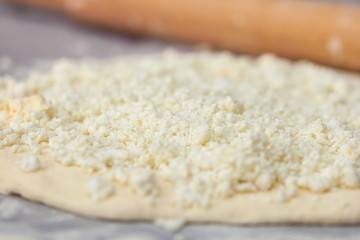 dough with cheese for cooking traditional Georgian dish khachapuri
