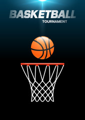 Flyer or web banner design with basketball hoop and ball icon