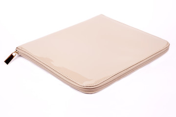 Beige case, cover for computer tablet isolated on white background