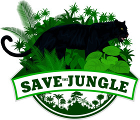 Vector jungle emblem with black panther leopard jaguar © Save Jungle