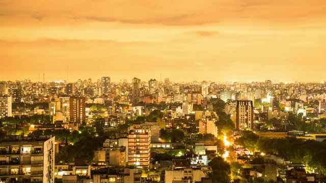 Time-lapse view of the skyline of the city at night on September 7, 2016 in Buenos Aires, Argentina.
