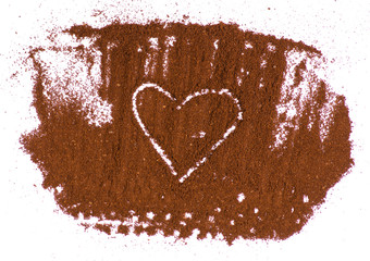 Coffee ground heart on a white background