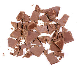 Pile chopped, milled chocolate shavings isolated on white