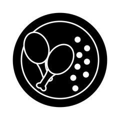 chicken and peas on plate food icon image vector illustration design  black and white