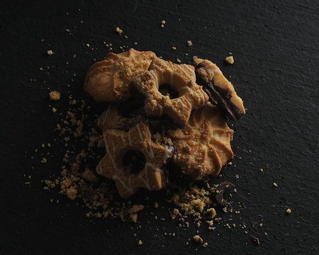 stack of cookies on a black background