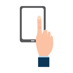 tablet with hand icon image vector illustration design 
