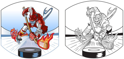Naklejka premium Devil Mascot Playing Ice Hockey Vector Cartoon