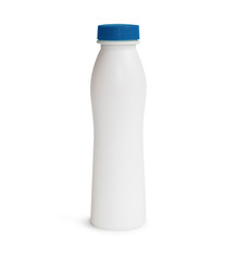 White plastic bottle with blue cap isolated on white background
