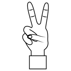 hand with two fingers victory peace and love sign vector illustration outline design