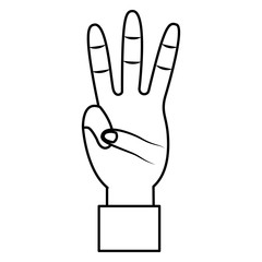 hand showing three fingers gesture vector illustration outline design