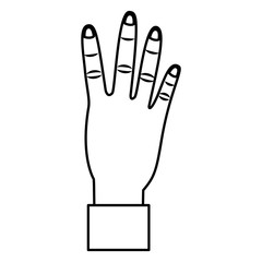 hand showing four count gesture vector illustration outline design