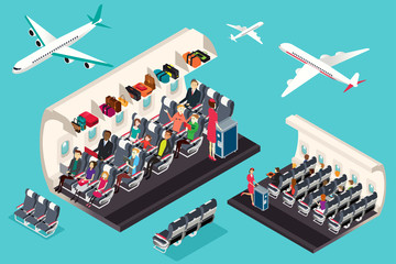 Isometric View of the Interior of an Airplane Illustration