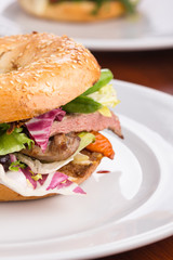 Duck meat bagel.