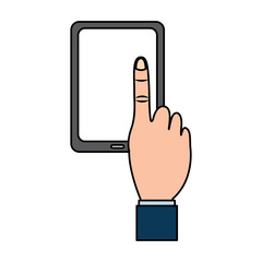 mobile phone with finger touching screen vector illustration
