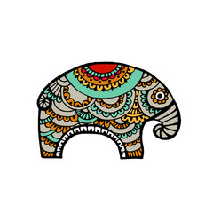 Indian elephant in traditional asian style. Ornate elephant on lace background for coloring page design, t-shirt design etc. Hand drawn vector illustration.