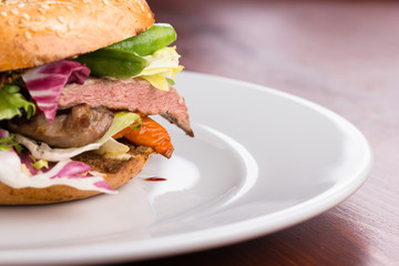 Duck meat bagel.