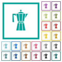 Coffee maker flat color icons with quadrant frames