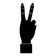 Obraz premium two fingers up peace hand gesture icon image vector illustration design black and white