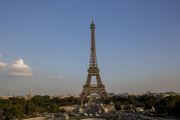 Fototapeta na wymiar Eiffel Tower at sunset in Paris, France. Romantic travel background.