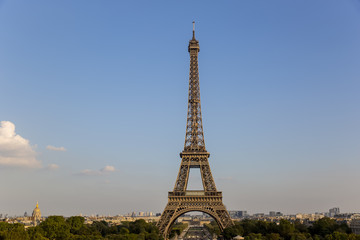 Fototapeta na wymiar Eiffel Tower at sunset in Paris, France. Romantic travel background.