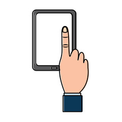 mobile phone with finger touching screen vector illustration design