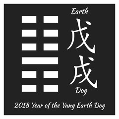 Chinese Horoscope - Yellow Earth Dog. Chinese happy New Year 2018. Chinese hieroglyphs translation is the Year of the dog.