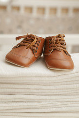 Brown leather baby shoes
