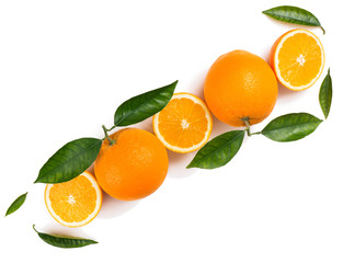 Fototapeta na wymiar Halves and whole orange fruits.