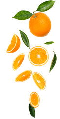   Slices of oranges in air.