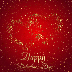 Valentine's day greeting card with sparkle gold heart and text on red background. Vector