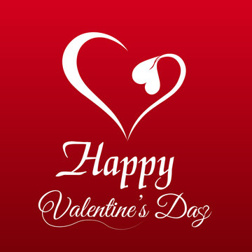 Valentine's day greeting card with falling white heart and text on red background. Vector