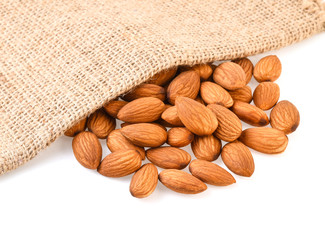 Almonds on white background