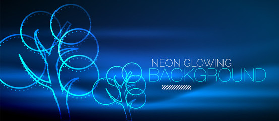 Vector neon glowing tree background