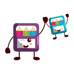 funny cartoon school colors in box kawaii vector illustration