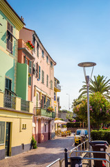 Fototapeta premium Narrow streets and traditional buildings of Celle Ligure, Liguria, Italy