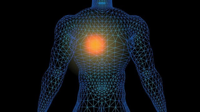 Glowing Implant inside chest. 3d animation