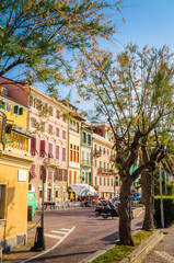 Narrow streets and traditional buildings of Celle Ligure, Liguria, Italy