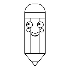 pencil happy   school supplies  es kawaii icon image vector illustration design  black line 